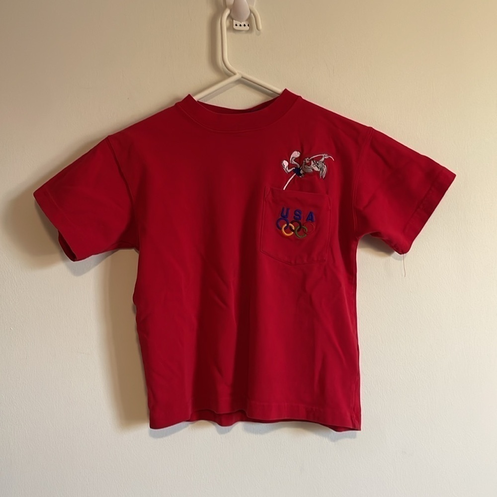 90s Olympics Bugs Bunny Kids T-Shirt SM Red 1996 USA Nostalgia Tee Cartoon